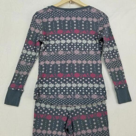 Victorias Secret Thermal Henley PJ Set Small Gray Pink White Waffle Knit Pajamas - Picture 7 of 13